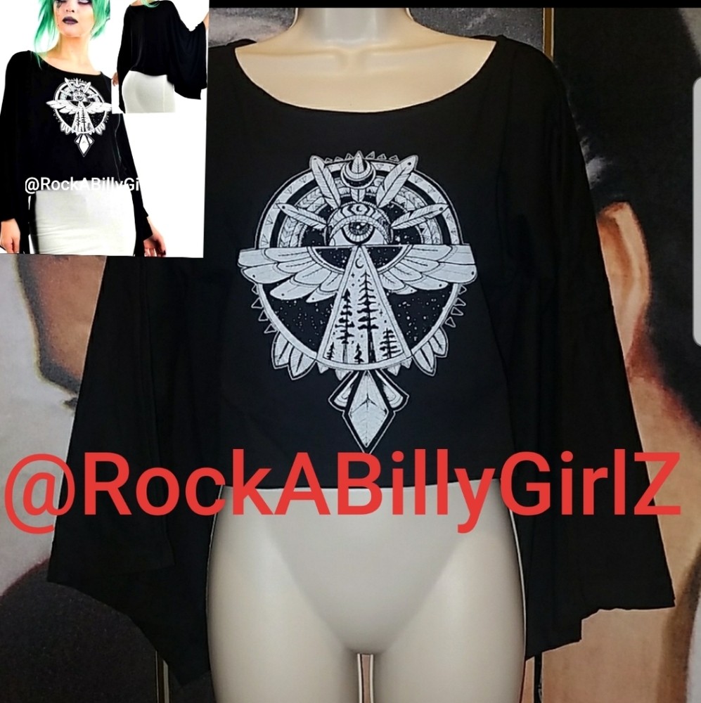 Too Fast Coven Spirit Tribal Bird All Seeing Eye Cape Jersey Top Long Sleeve
